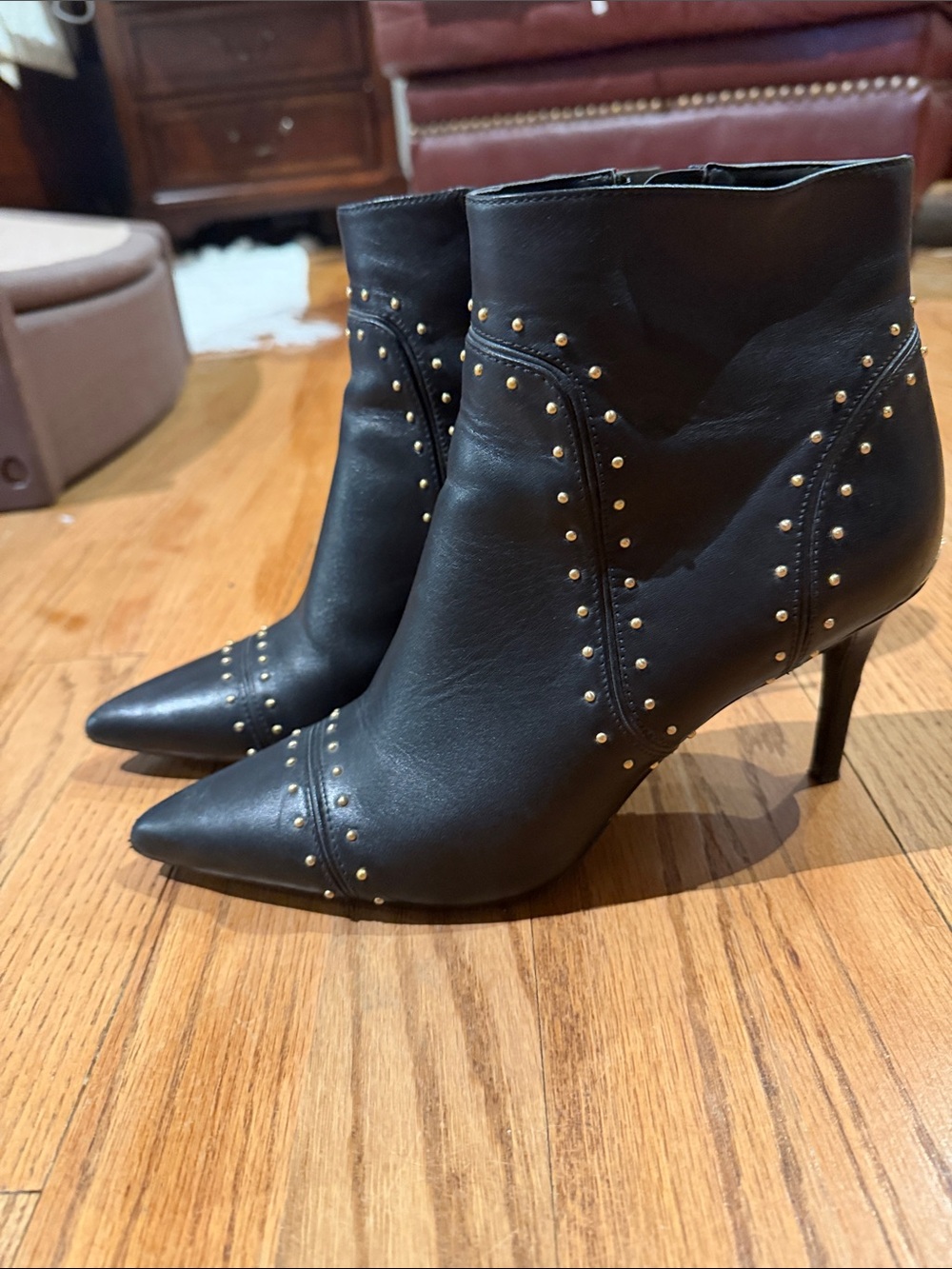 Calvin Klein Black Pointed-Toe Studded Ankle Booties